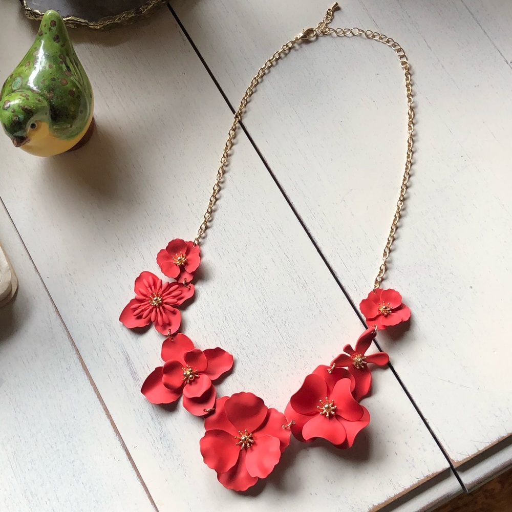 Francesca’s Red Flower Statement Necklace